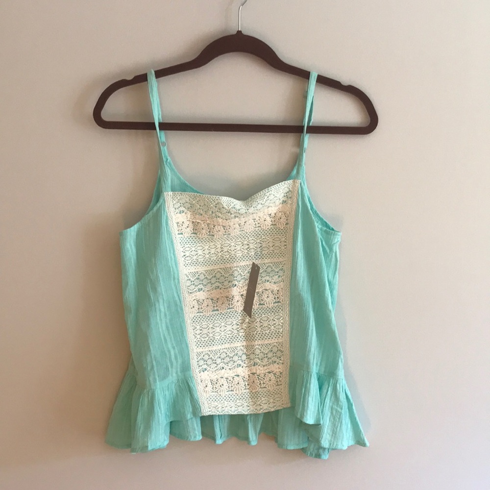 Anthropologie Eloise embroidered blue ruffle tank